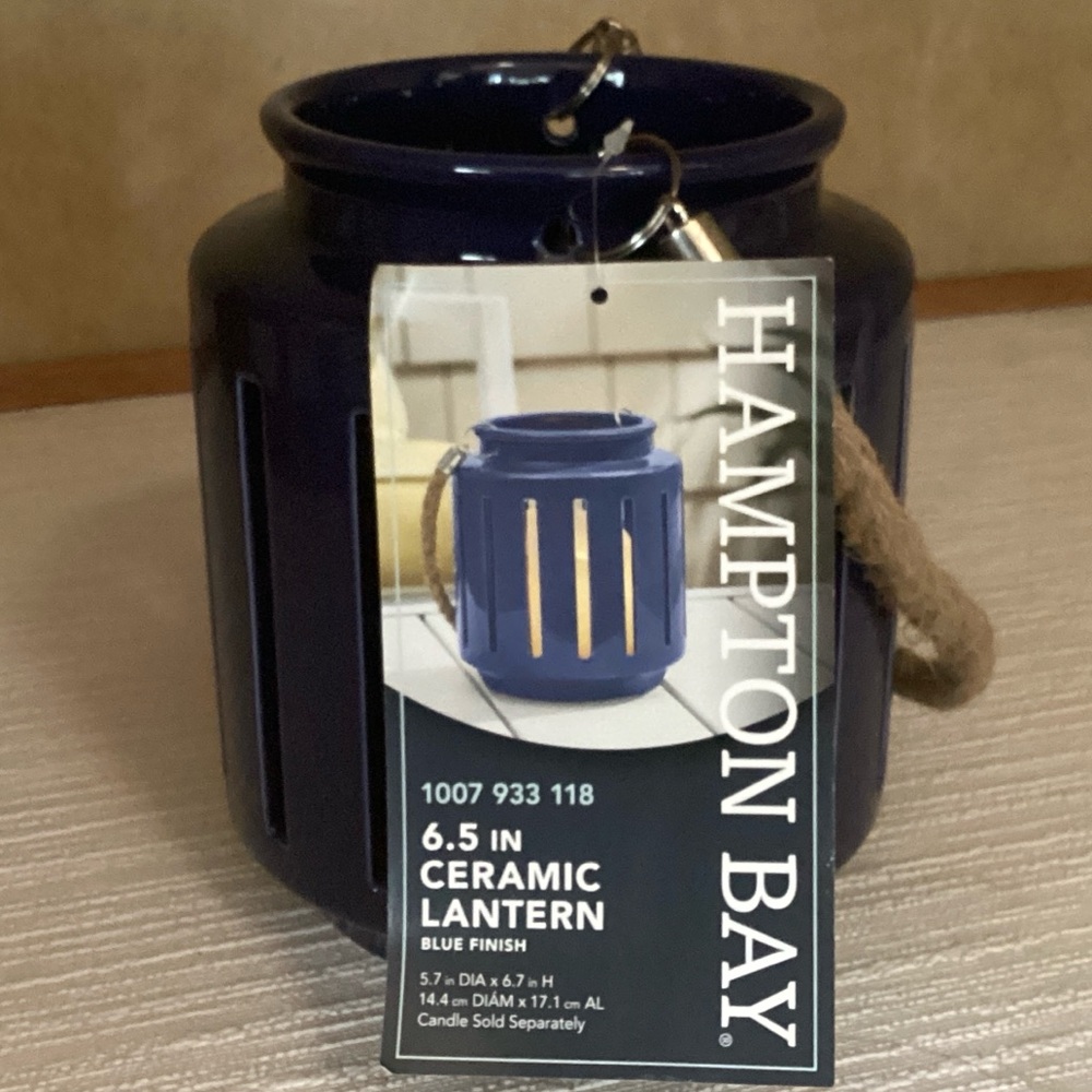 NEW Hampton Bay 6.5 in. Outdoor Patio Ceramic Table Lantern with Rope Handle NWT